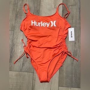 Hurley Orange White Logo One-Piece Side Cinch Swimsuit NWT